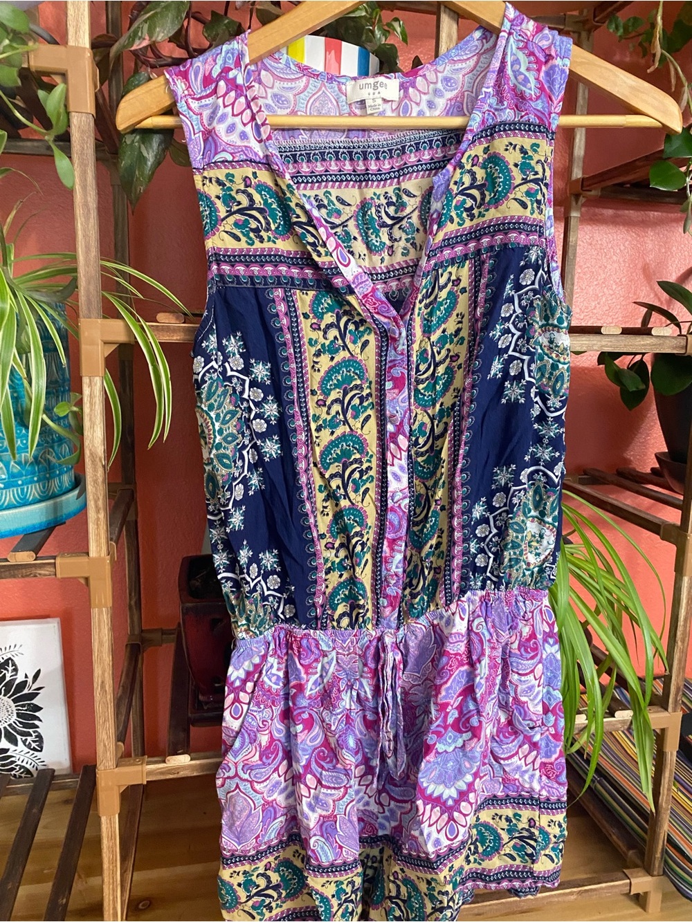 Umgee Navy, Pink & Teal Paisley Sleeveless Romper